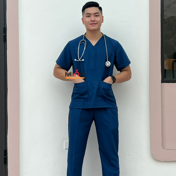 Bộ scrubs bác sĩ, quần áo y tế phẫu thuật - Màu xanh Coban VẢI CO GIÃN